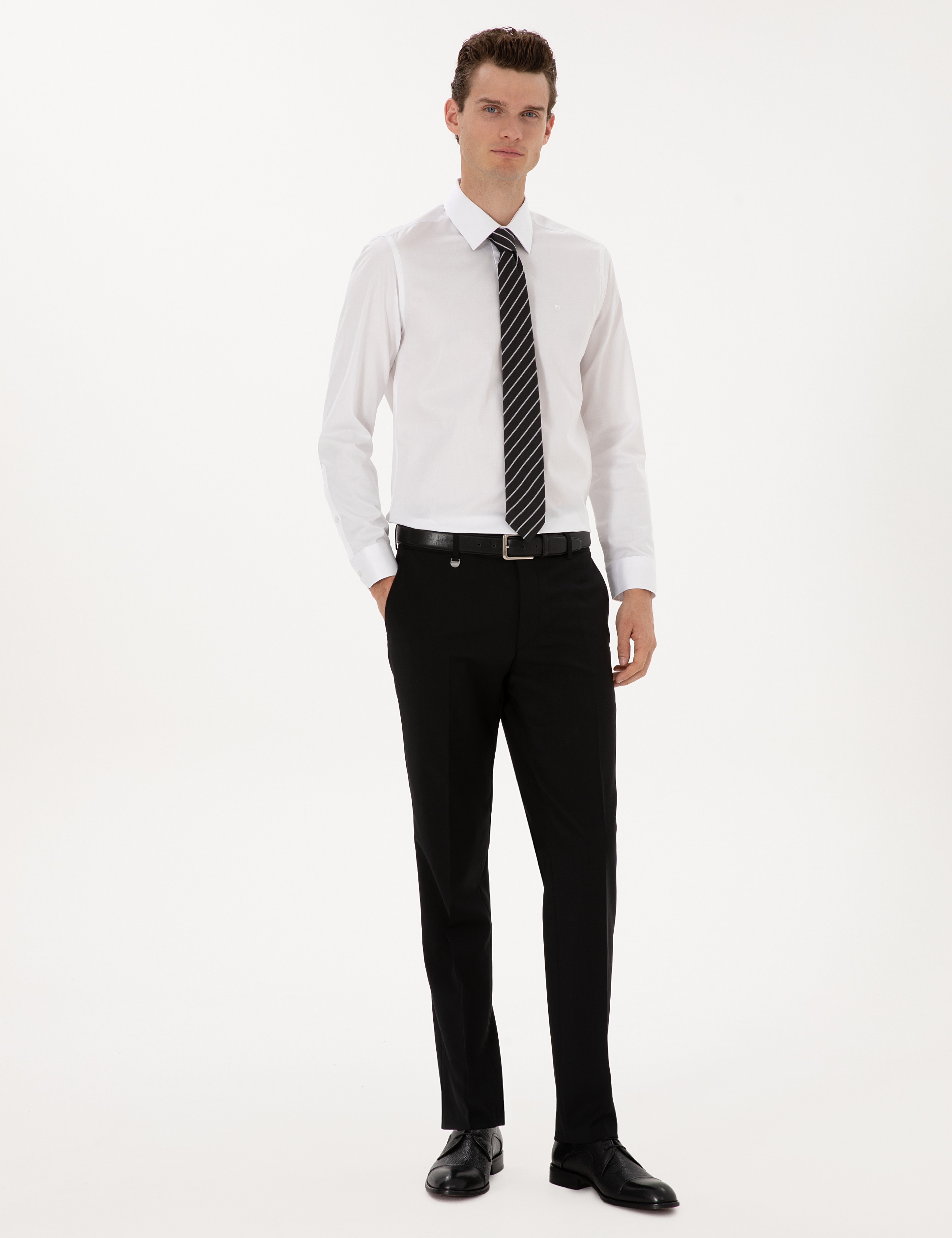 Siyah Slim Fit %100 Yün Kumaş Pantolon - Image 1