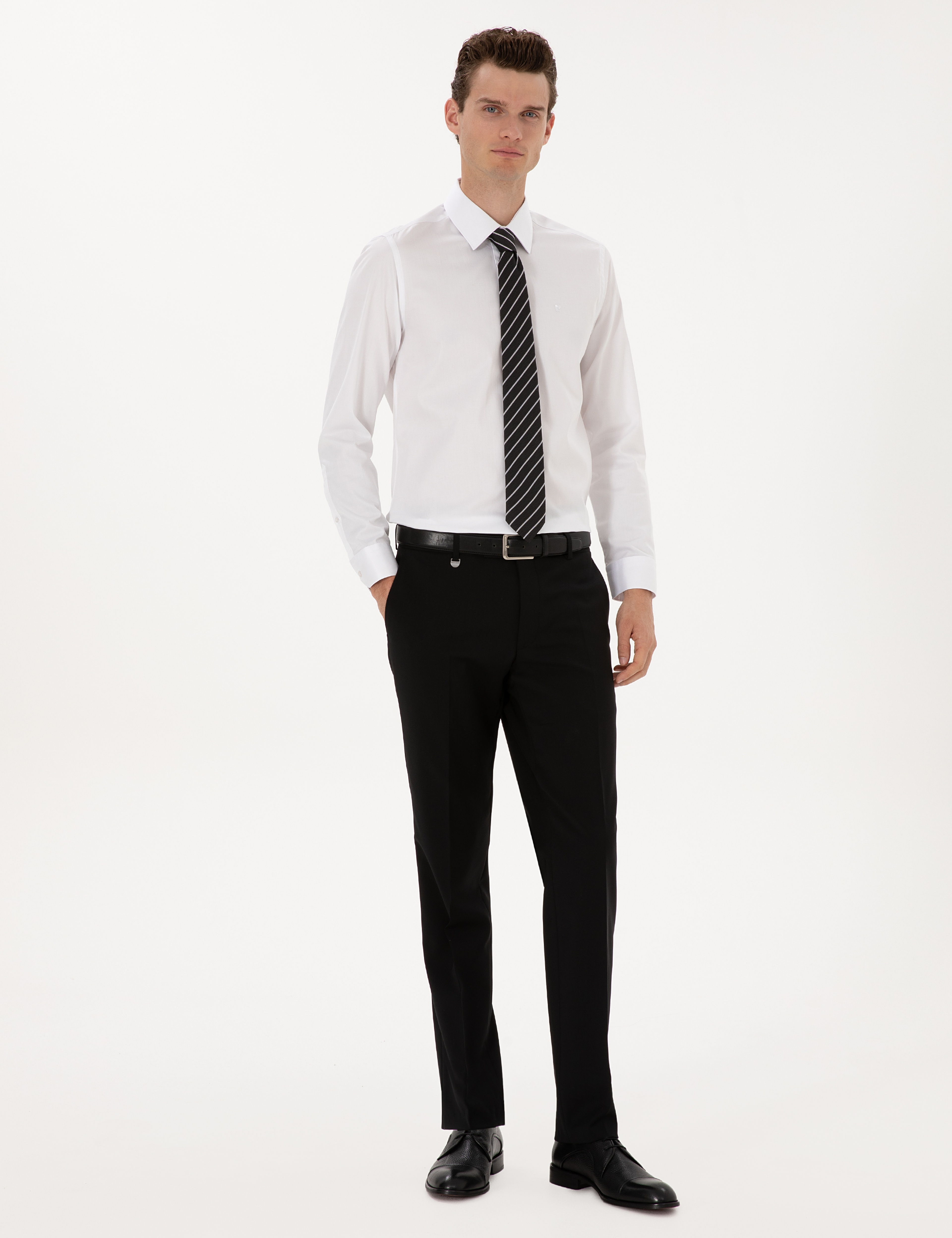 Siyah Slim Fit %100 Yün Kumaş Pantolon