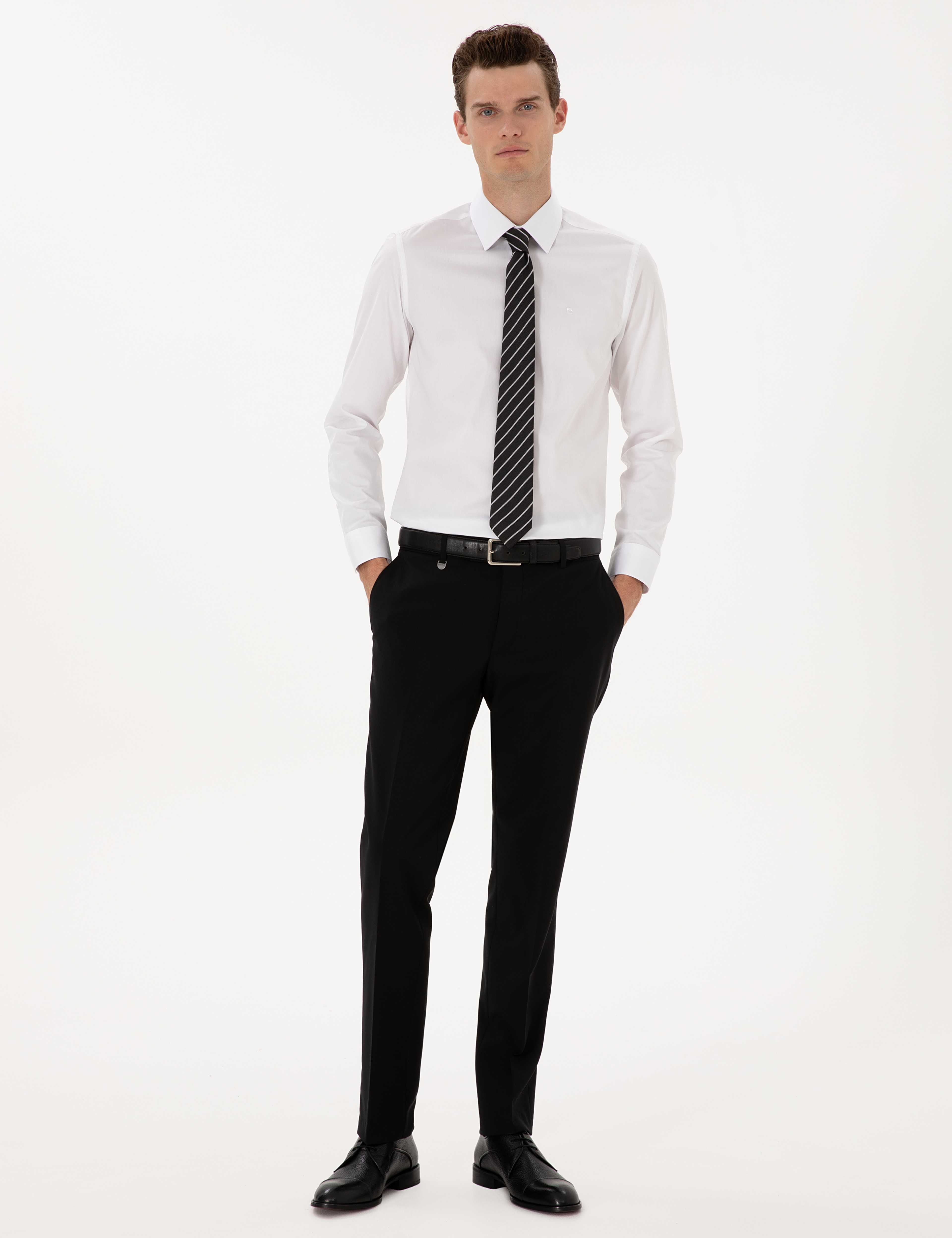 Siyah Slim Fit %100 Yün Kumaş Pantolon - Image 3