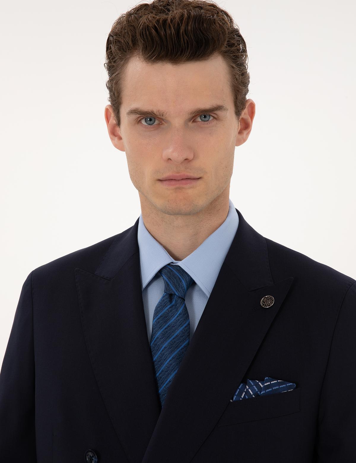 Lacivert Ex. Slim Fit %100 Yün Kruvaze Takım Elbise - 50313955044