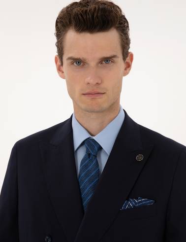 Lacivert Ex. Slim Fit %100 Yün Kruvaze Takım Elbise