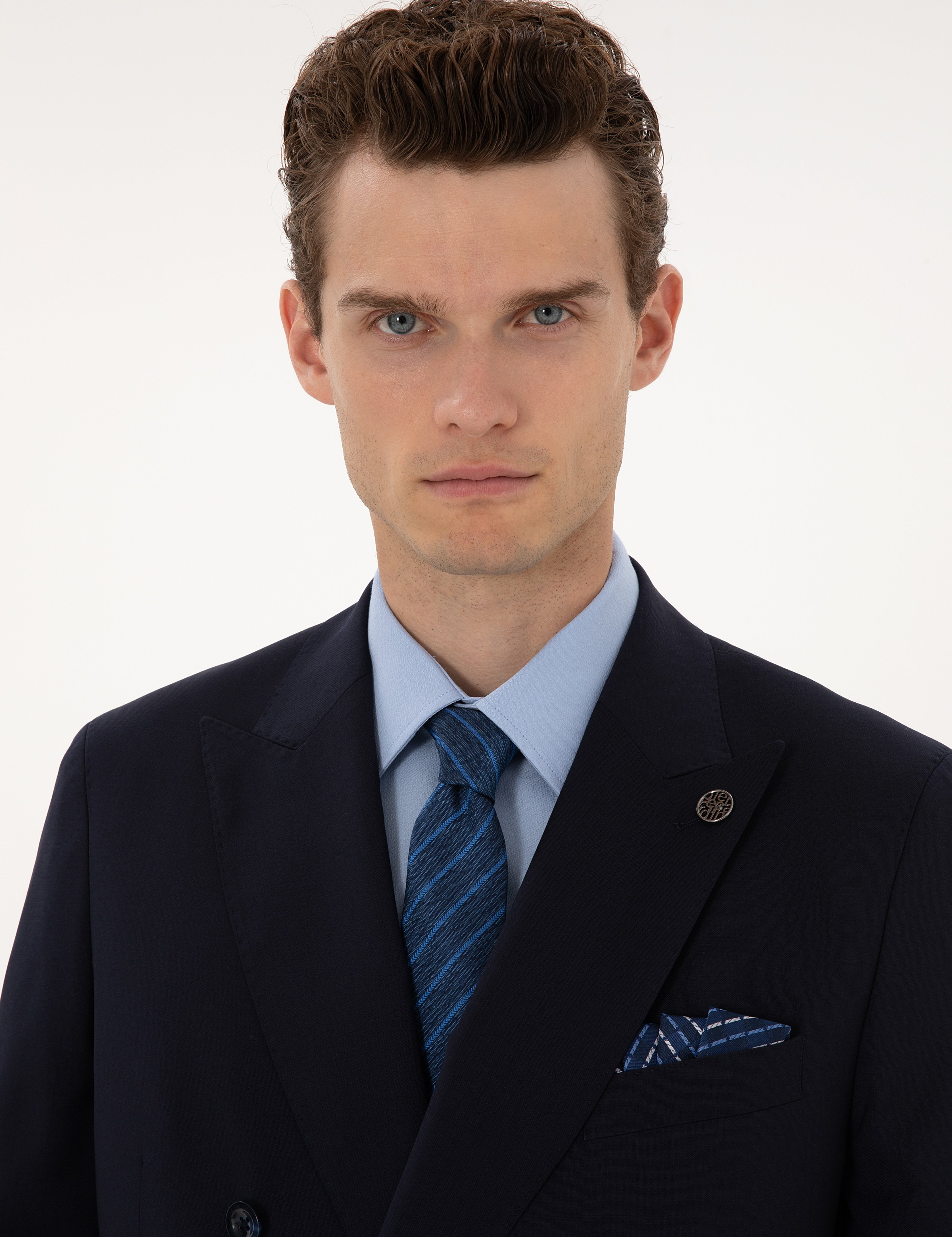 Lacivert Ex. Slim Fit %100 Yün Kruvaze Takım Elbise - Image 2