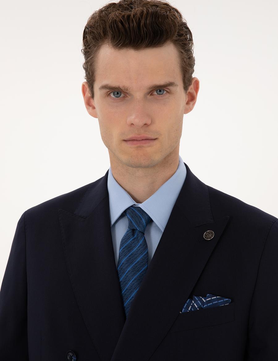 Lacivert Ex. Slim Fit %100 Yün Kruvaze Takım Elbise