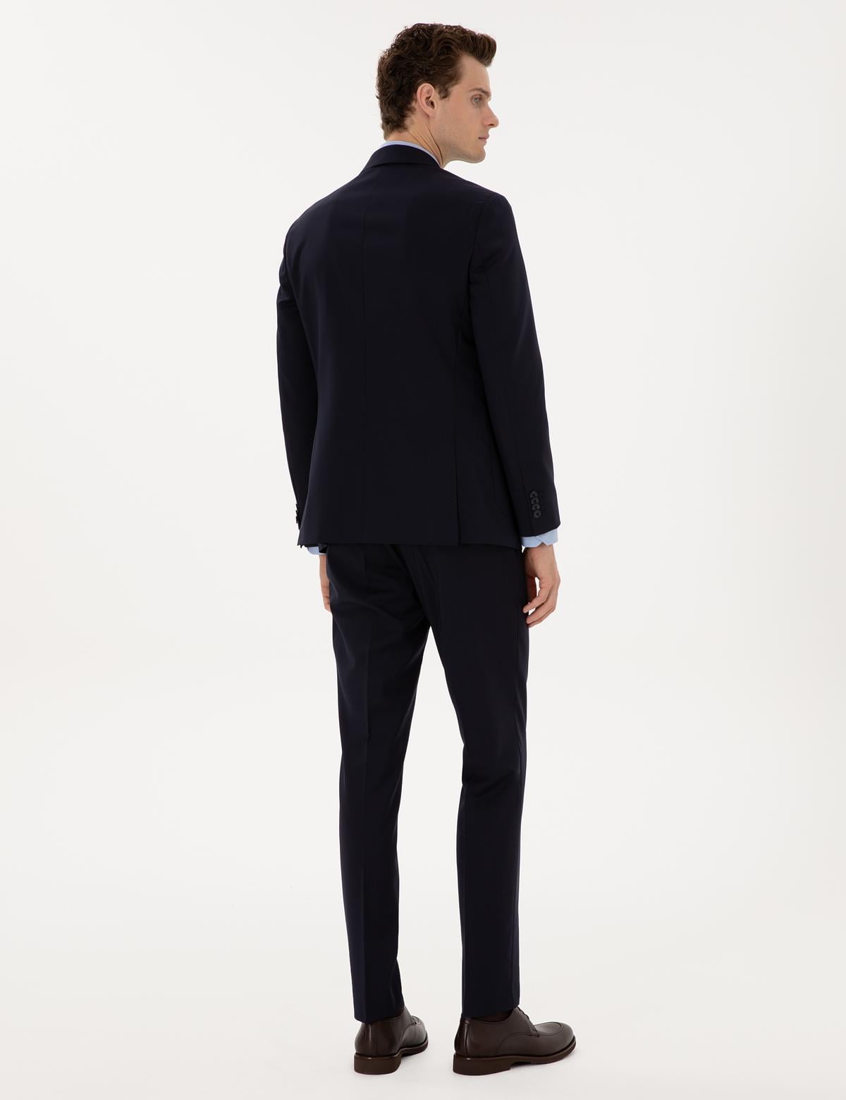 Lacivert Ex. Slim Fit %100 Yün Kruvaze Takım Elbise - 50313955044