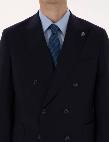 Lacivert Ex. Slim Fit %100 Yün Kruvaze Takım Elbise