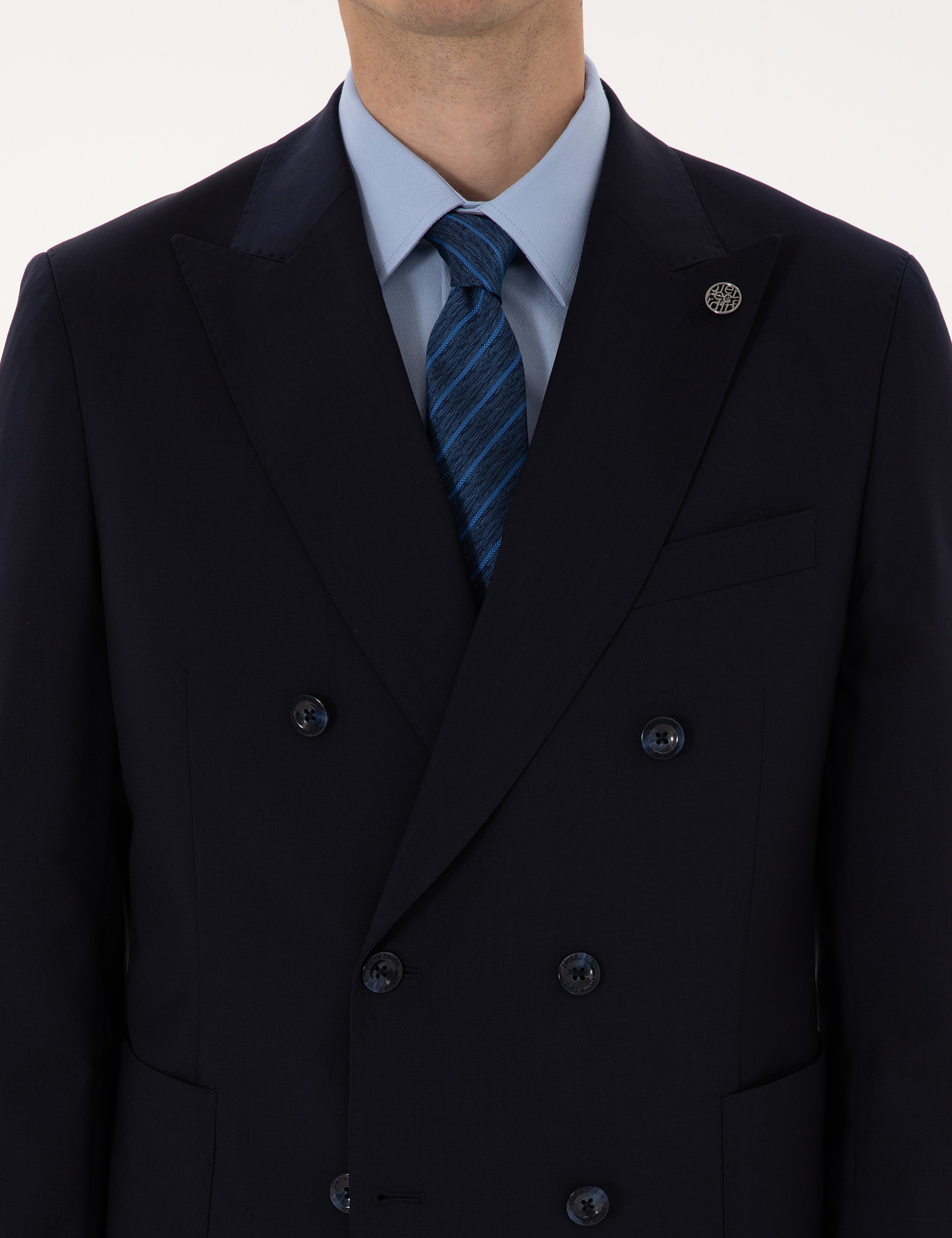 Lacivert Ex. Slim Fit %100 Yün Kruvaze Takım Elbise