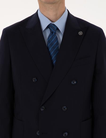 Lacivert Ex. Slim Fit %100 Yün Kruvaze Takım Elbise - 50313955044