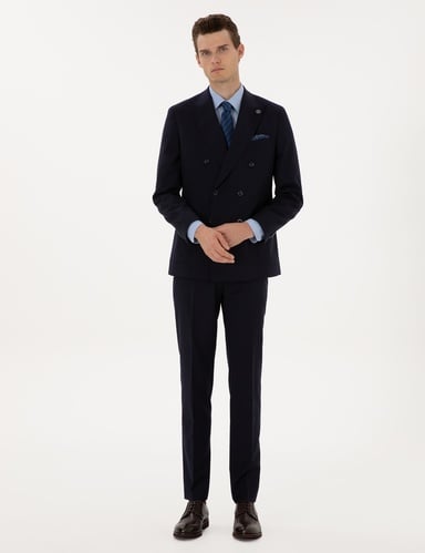 Lacivert Ex. Slim Fit %100 Yün Kruvaze Takım Elbise