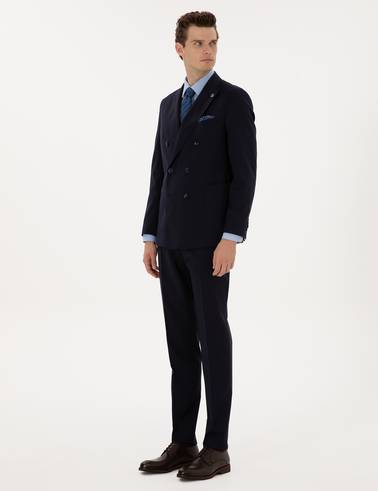 Lacivert Ex. Slim Fit %100 Yün Kruvaze Takım Elbise