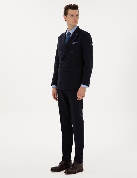 Lacivert Ex. Slim Fit %100 Yün Kruvaze Takım Elbise - 50313955044