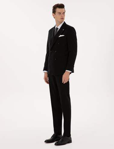 Siyah Ex. Slim Fit %100 Yün Kruvaze Takım Elbise