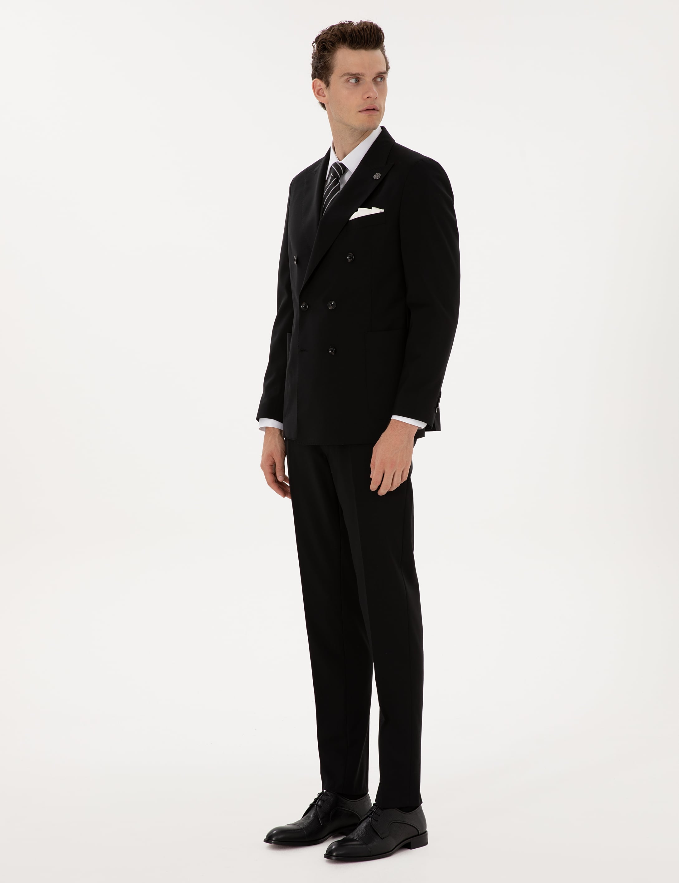 Siyah Ex. Slim Fit %100 Yün Kruvaze Takım Elbise