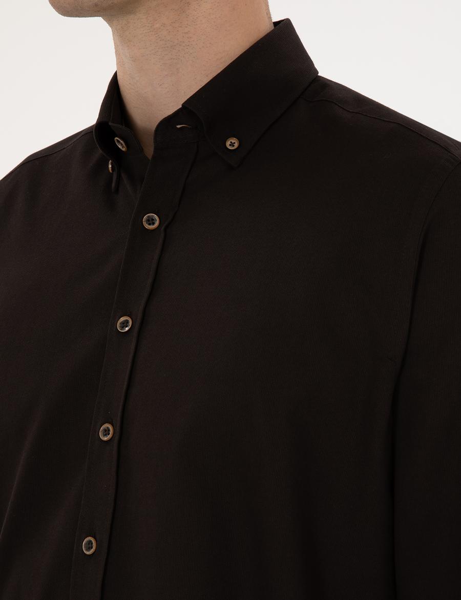 Koyu Kahverengi Regular Fit Uzun Kollu Gömlek