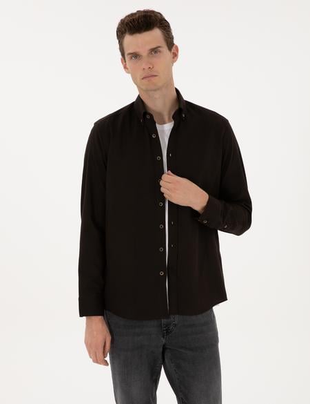 Koyu Kahverengi Regular Fit Uzun Kollu Gömlek - 50311308044