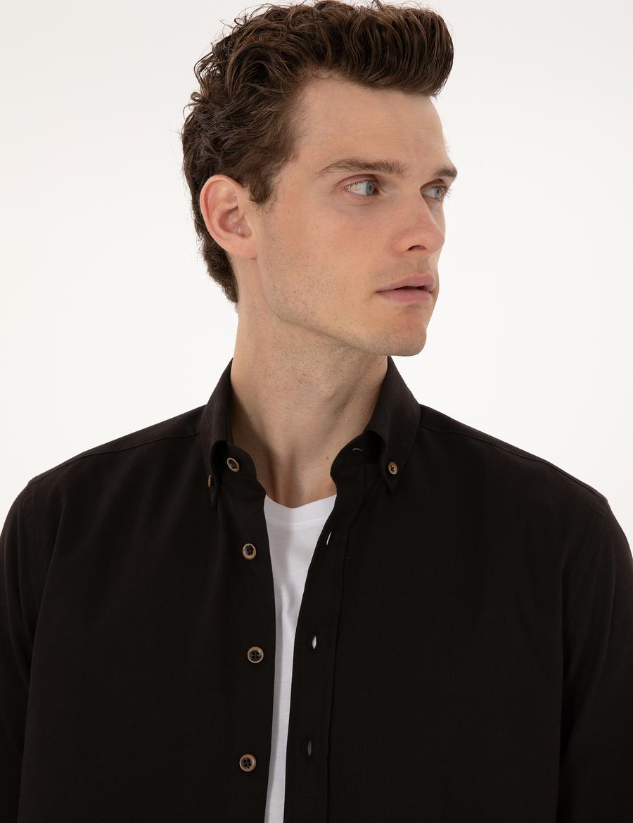 Koyu Kahverengi Regular Fit Uzun Kollu Gömlek