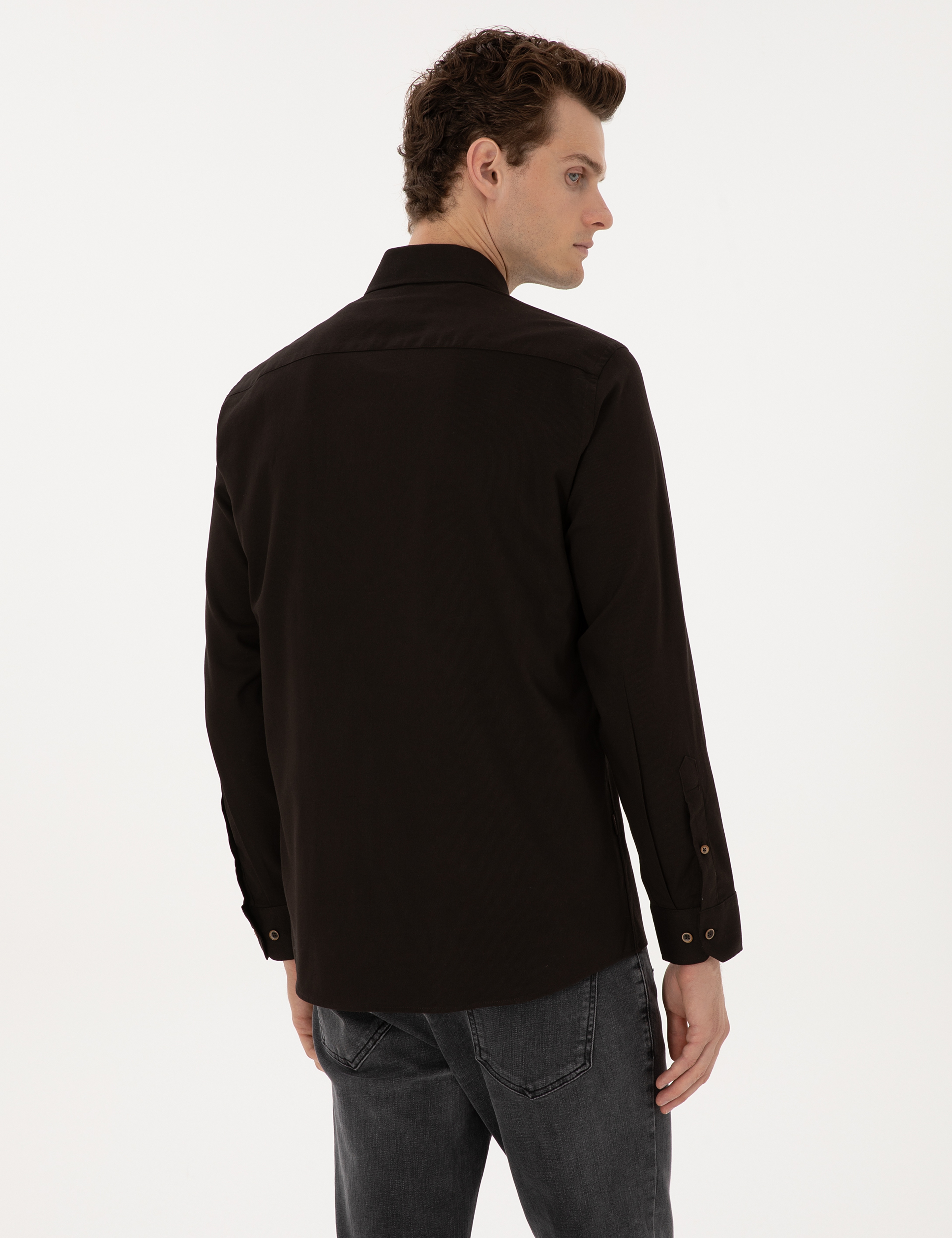 Koyu Kahverengi Regular Fit Uzun Kollu Gömlek - Image 5