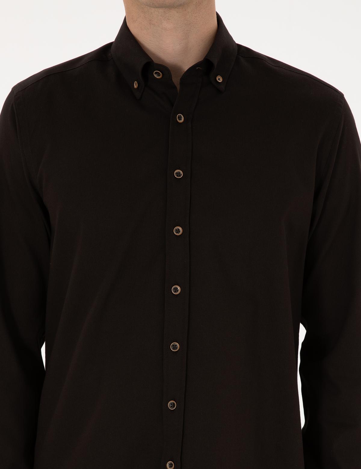 Koyu Kahverengi Regular Fit Uzun Kollu Gömlek - 50311308044