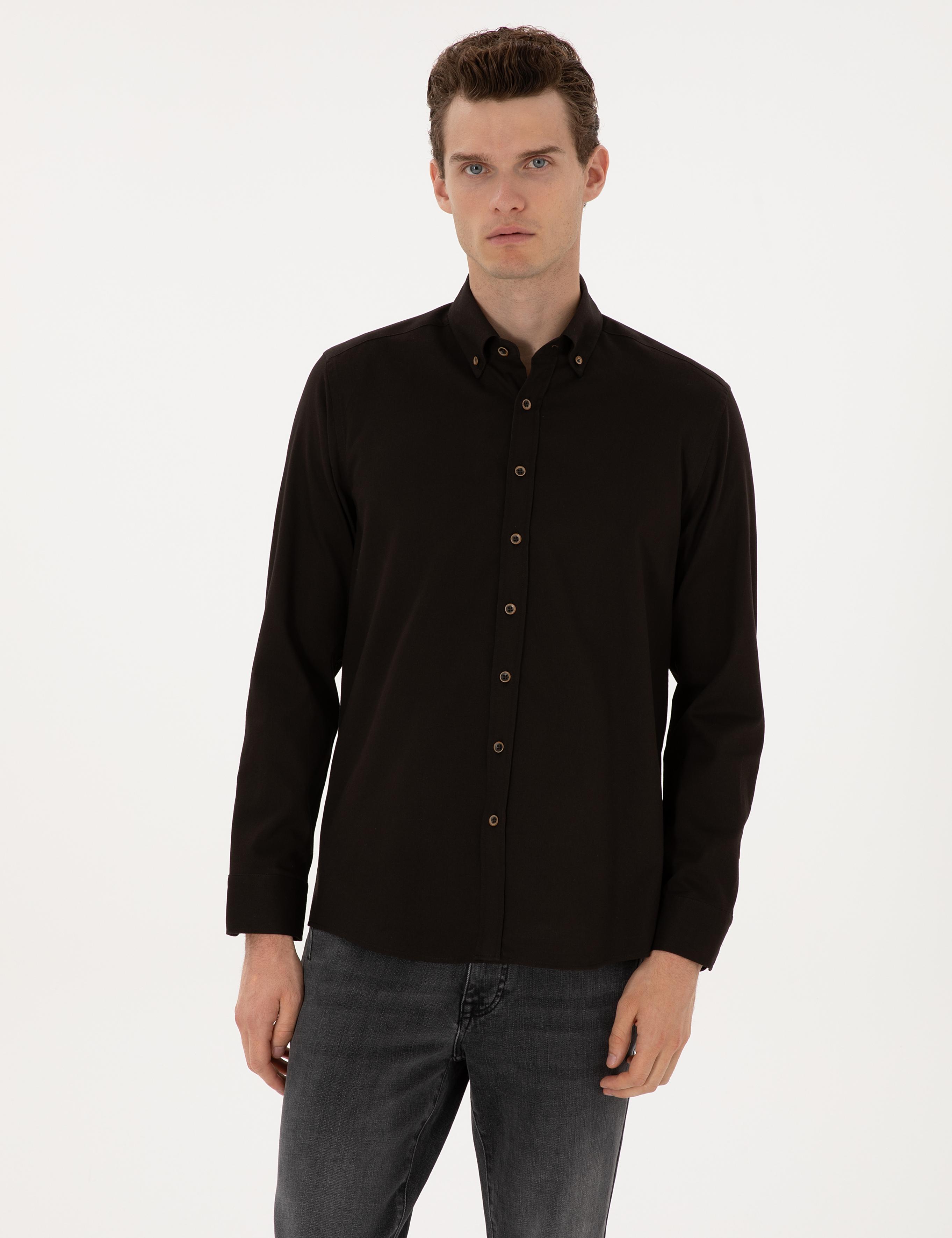 Koyu Kahverengi Regular Fit Uzun Kollu Gömlek