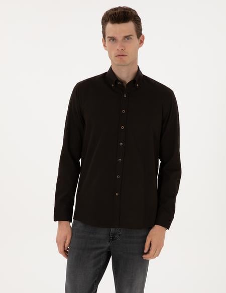 Koyu Kahverengi Regular Fit Uzun Kollu Gömlek - 50311308044