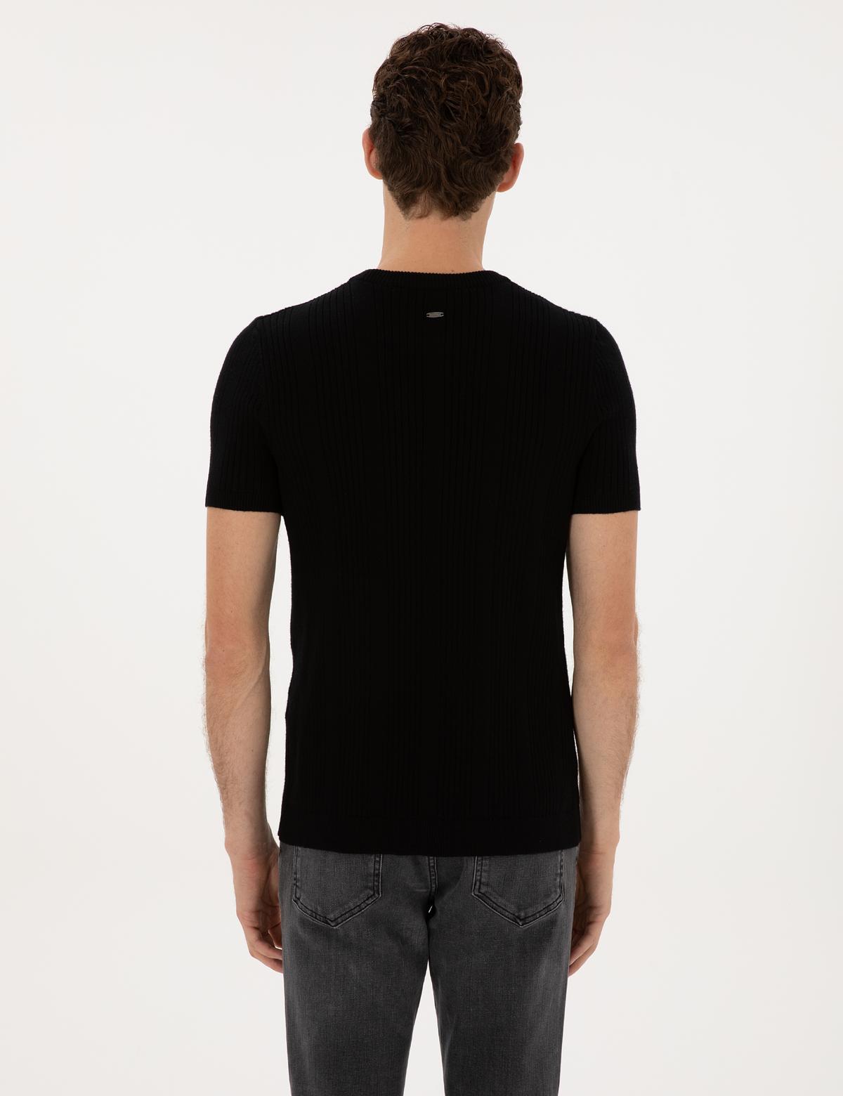 Siyah Slim Fit Bisiklet Yaka Triko Kazak - 50315689021