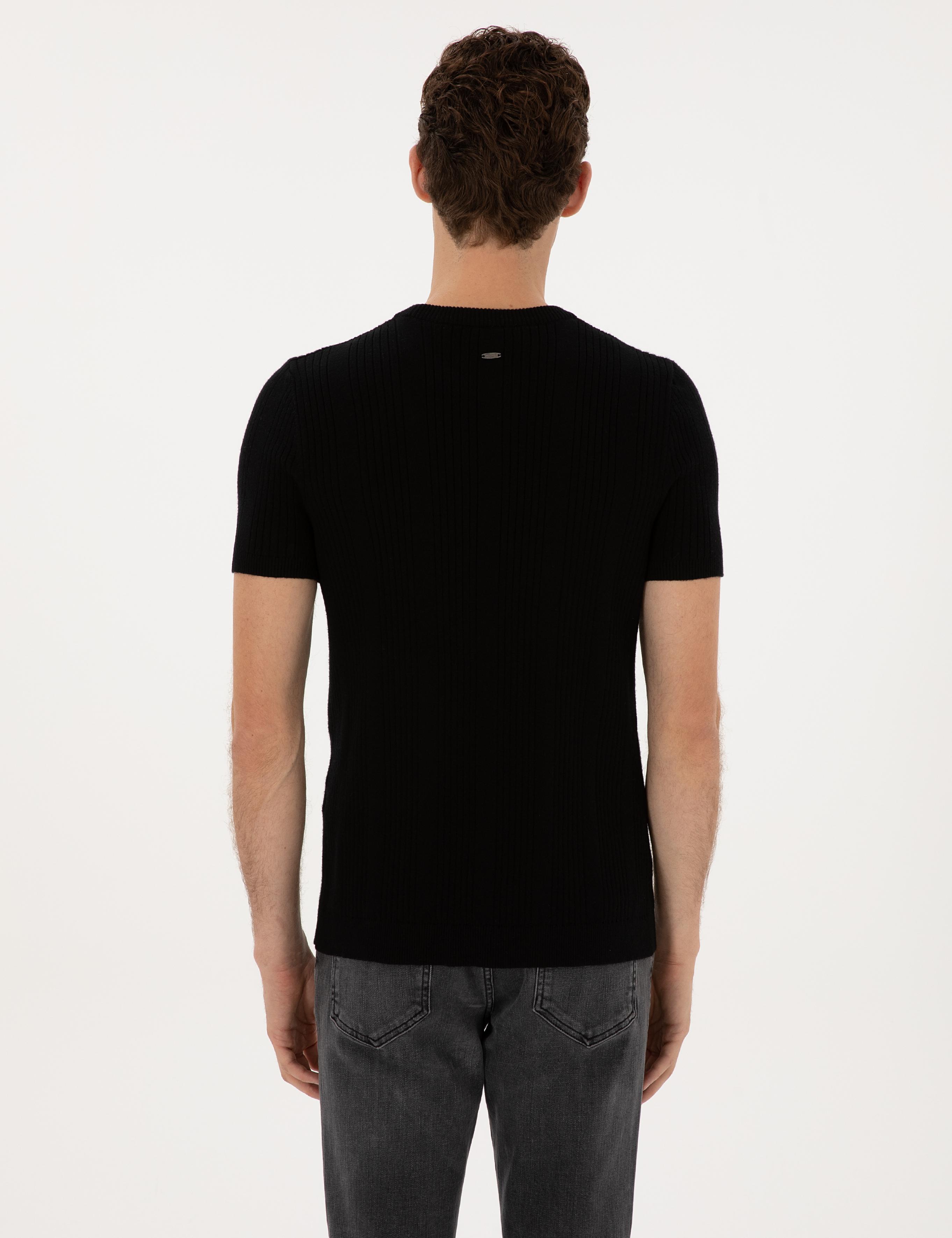 Siyah Slim Fit Bisiklet Yaka Triko Kazak