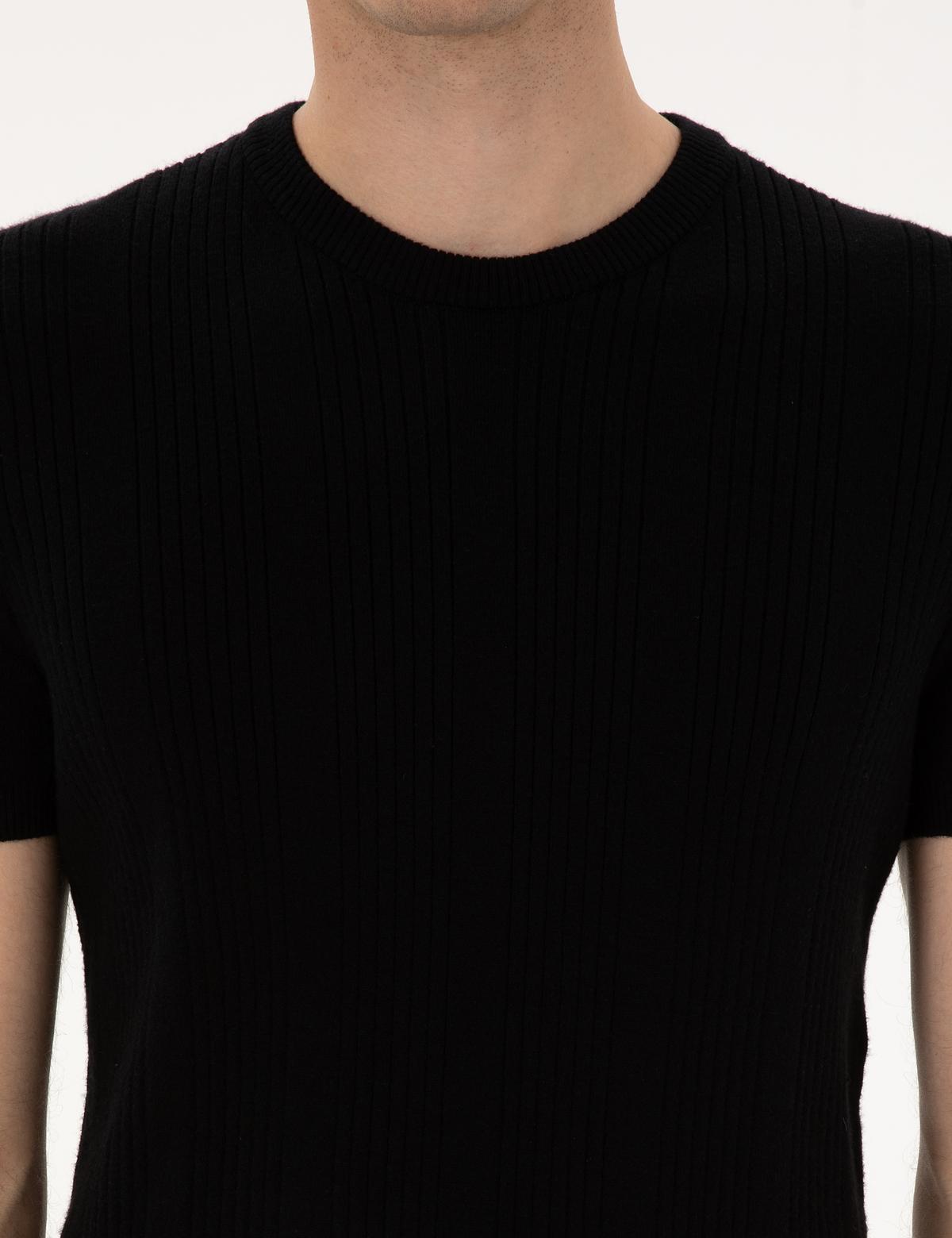 Siyah Slim Fit Bisiklet Yaka Triko Kazak - 50315689021