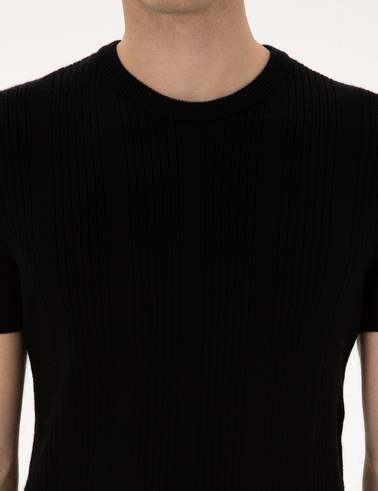 Siyah Slim Fit Bisiklet Yaka Triko Kazak
