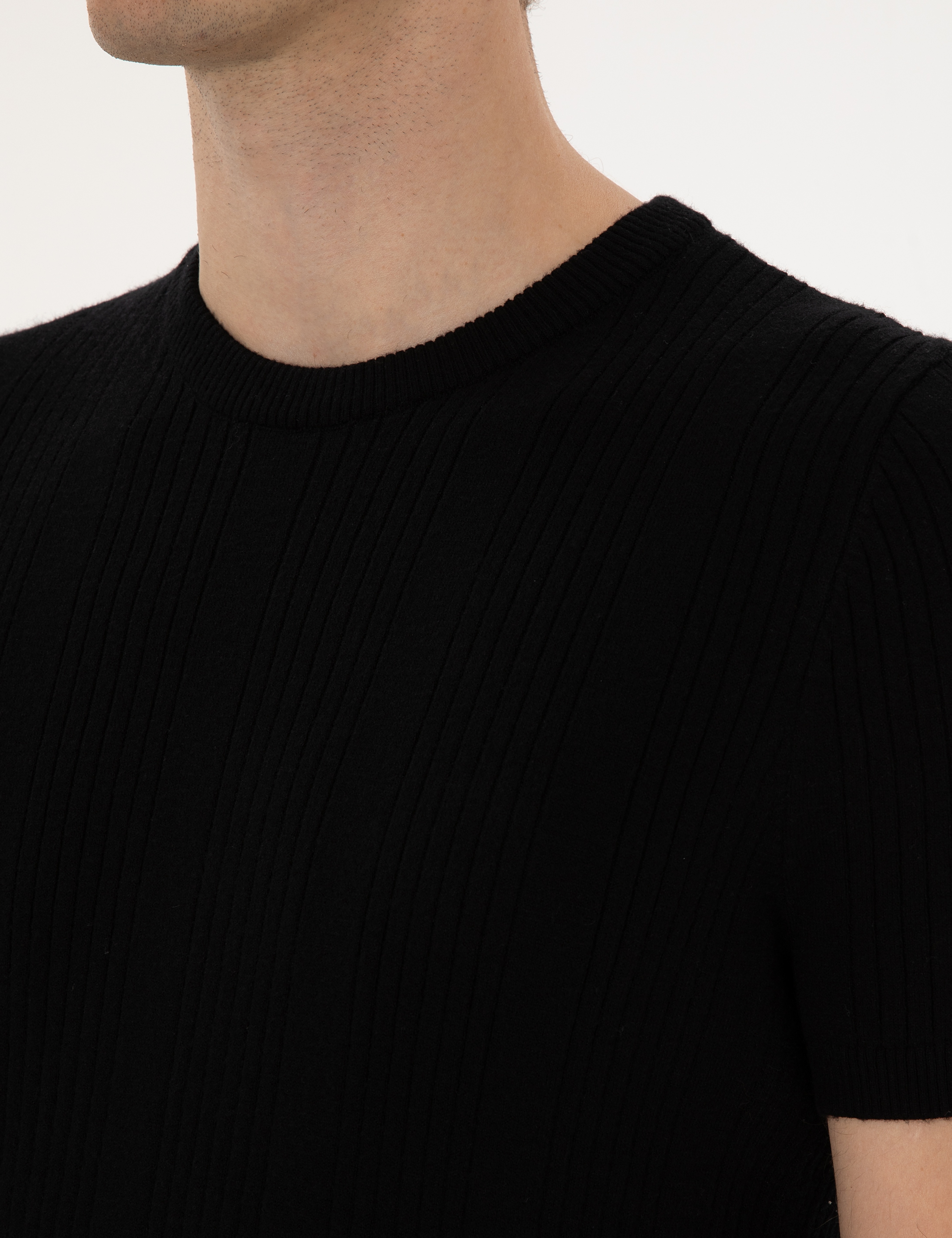 Siyah Slim Fit Bisiklet Yaka Triko Kazak - Image 7