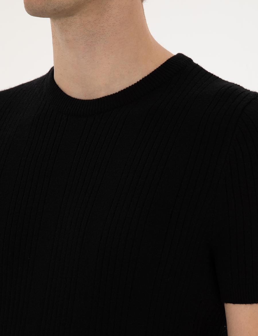 Siyah Slim Fit Bisiklet Yaka Triko Kazak