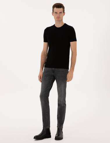 Siyah Slim Fit Bisiklet Yaka Triko Kazak