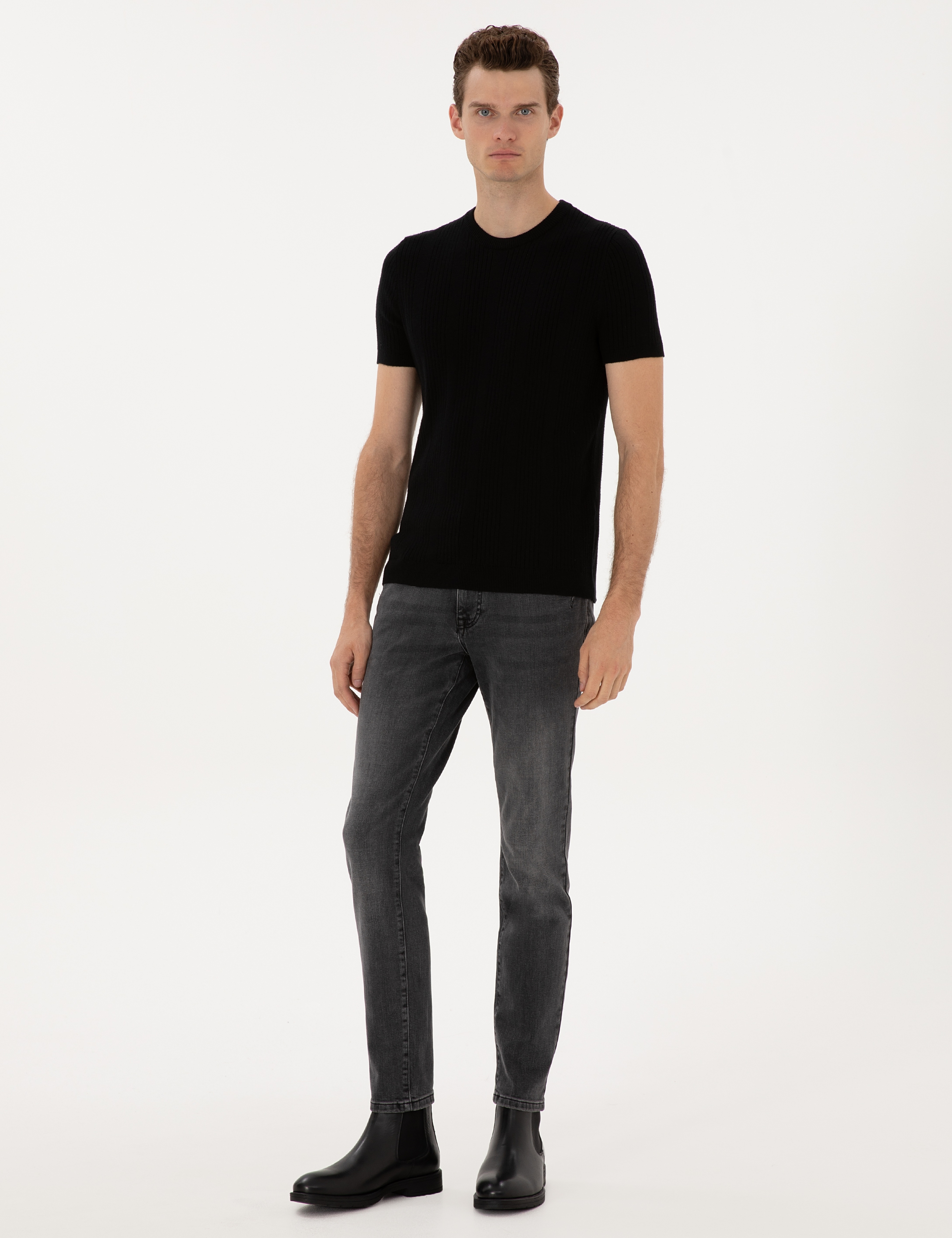 Siyah Slim Fit Bisiklet Yaka Triko Kazak - Image 4