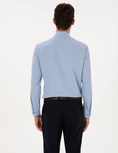 Mavi Slim Fit Armürlü Uzun Kollu Gömlek