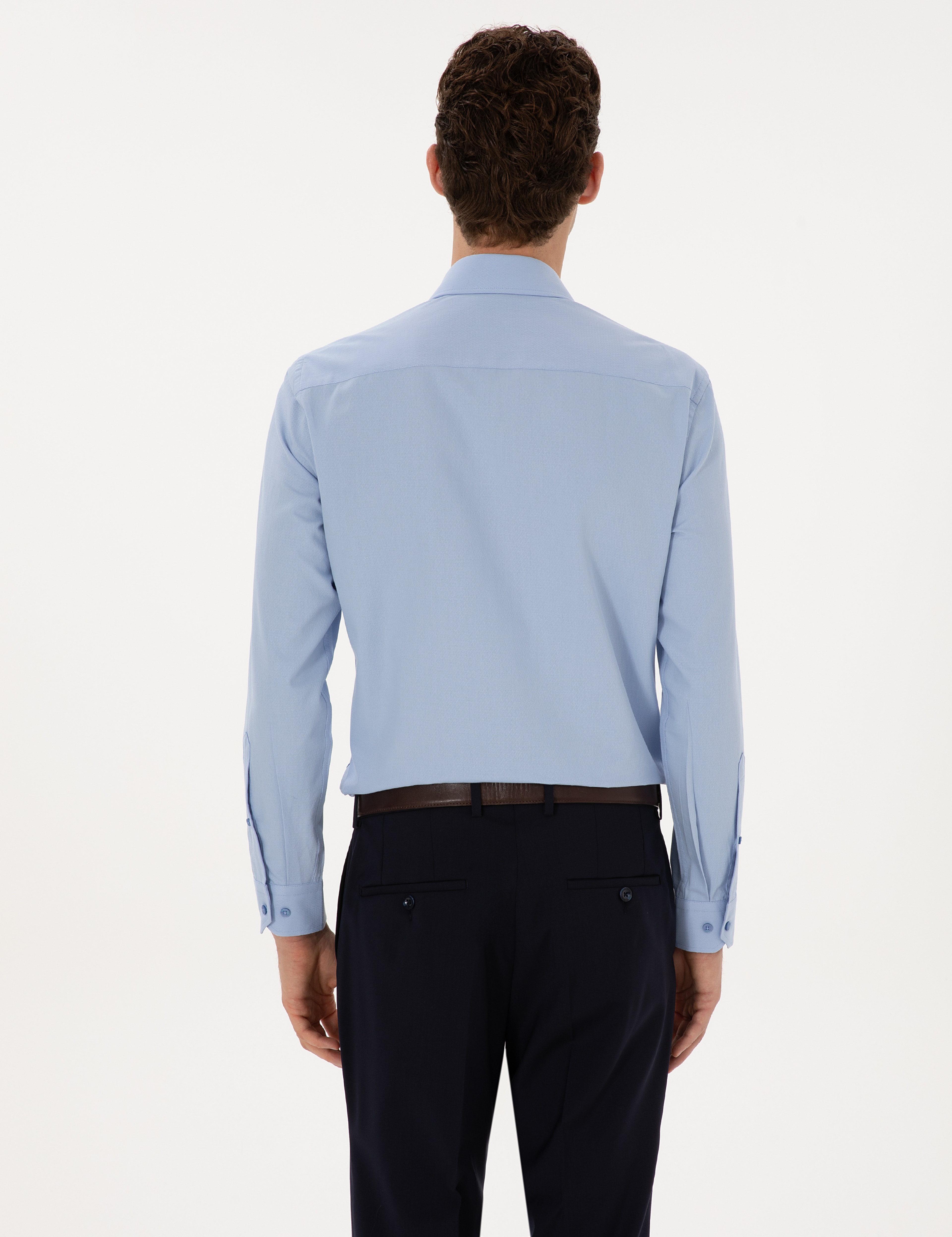 Mavi Slim Fit Armürlü Uzun Kollu Gömlek - Image 5