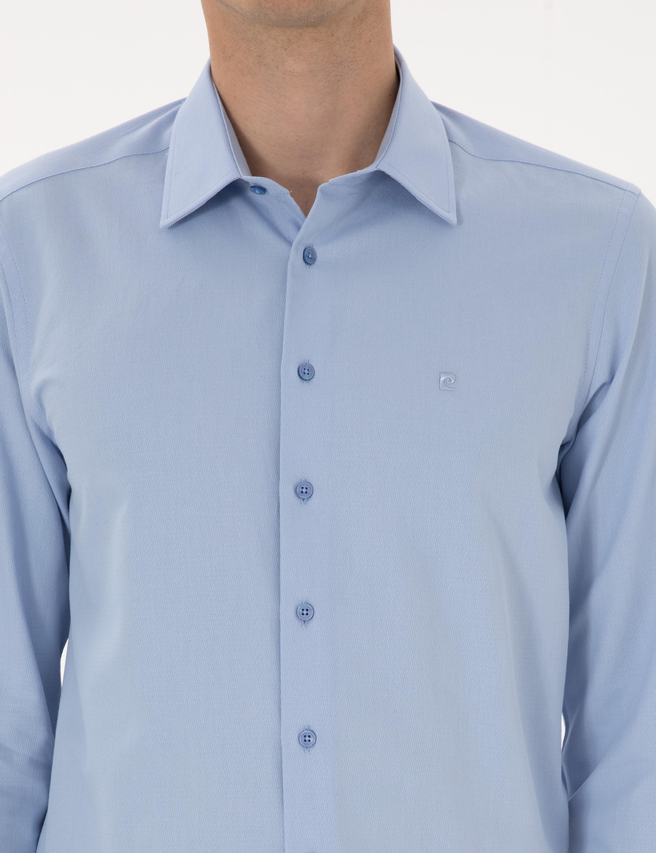 Mavi Slim Fit Armürlü Uzun Kollu Gömlek