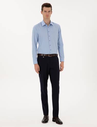 Mavi Slim Fit Armürlü Uzun Kollu Gömlek