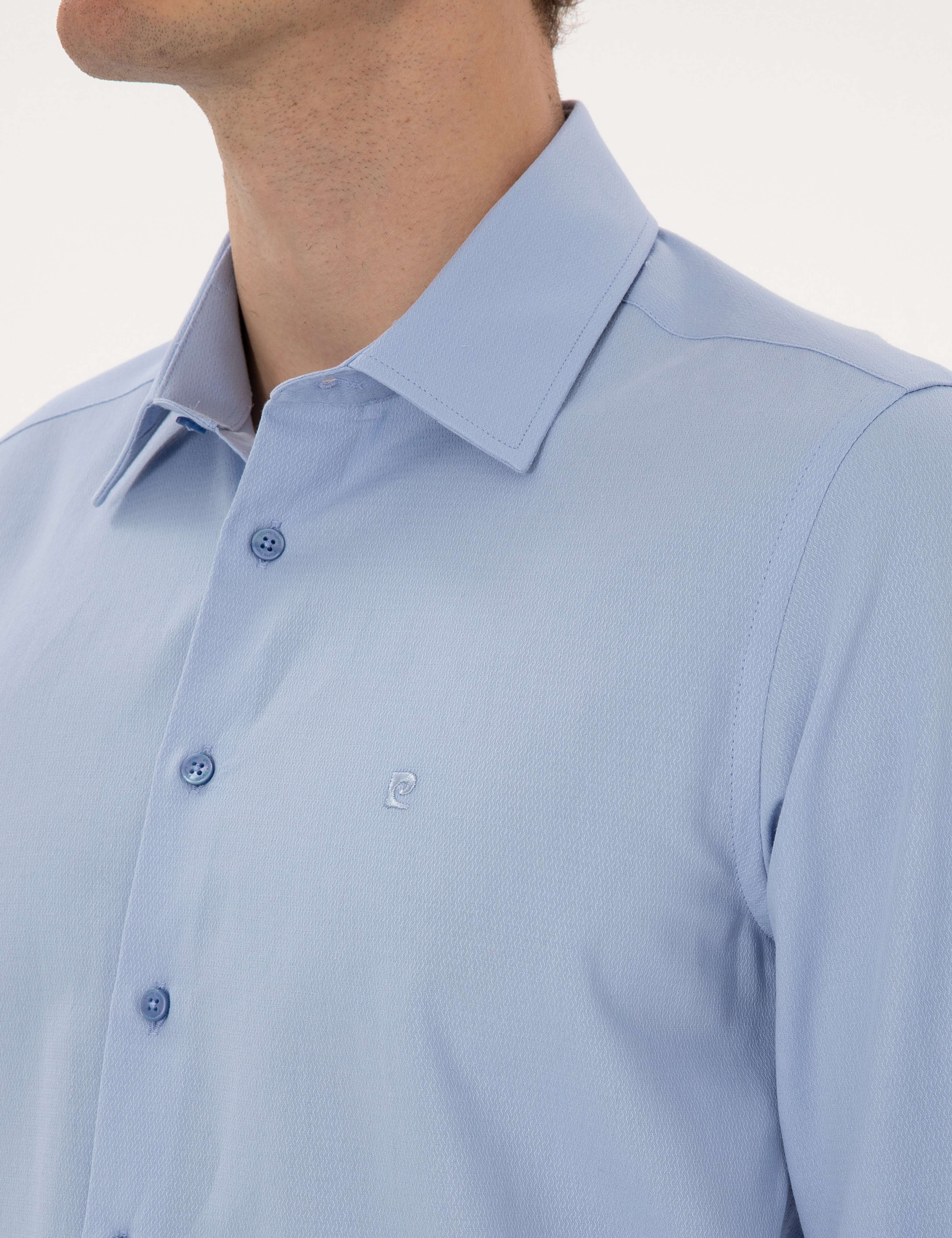 Mavi Slim Fit Armürlü Uzun Kollu Gömlek