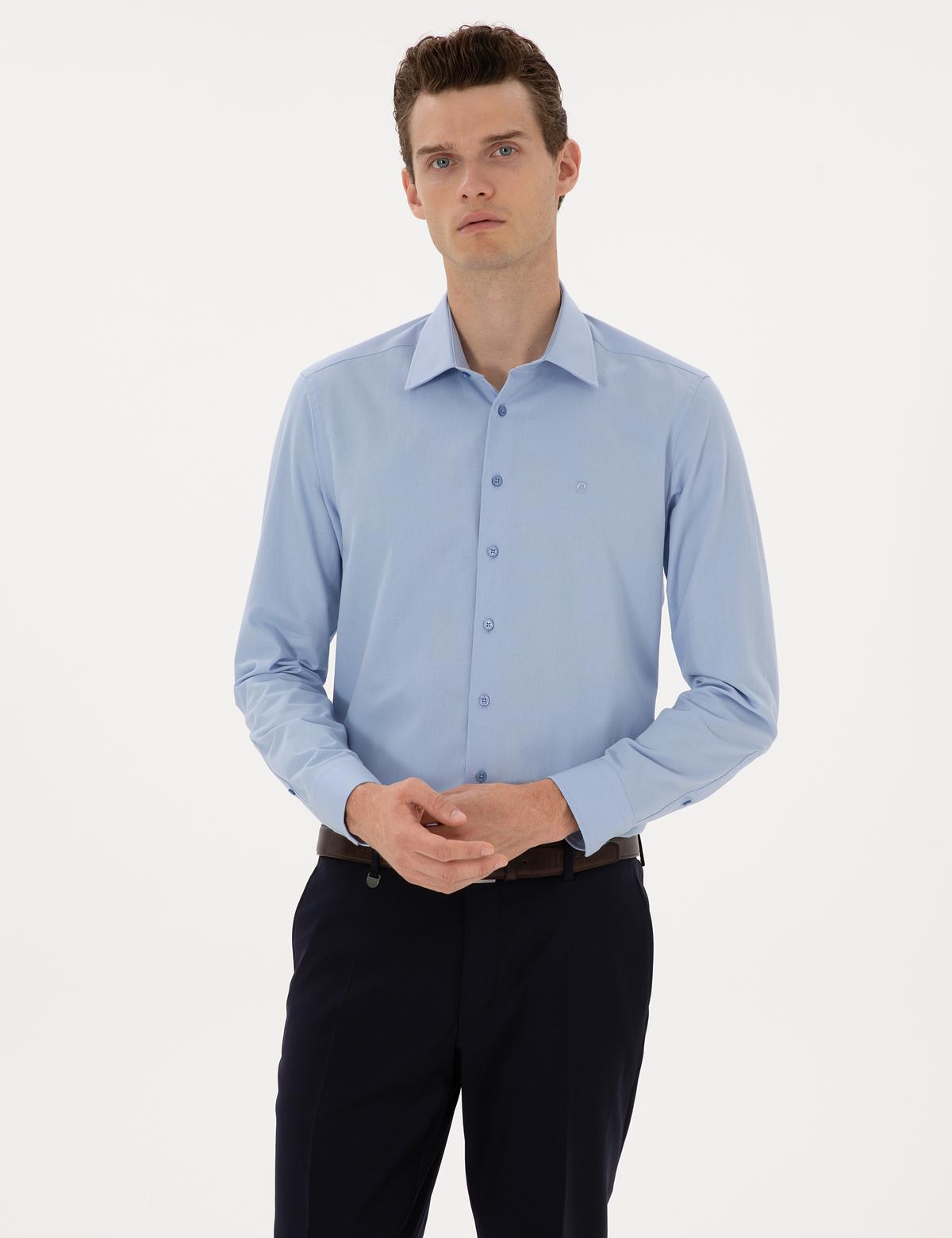 Mavi Slim Fit Armürlü Uzun Kollu Gömlek