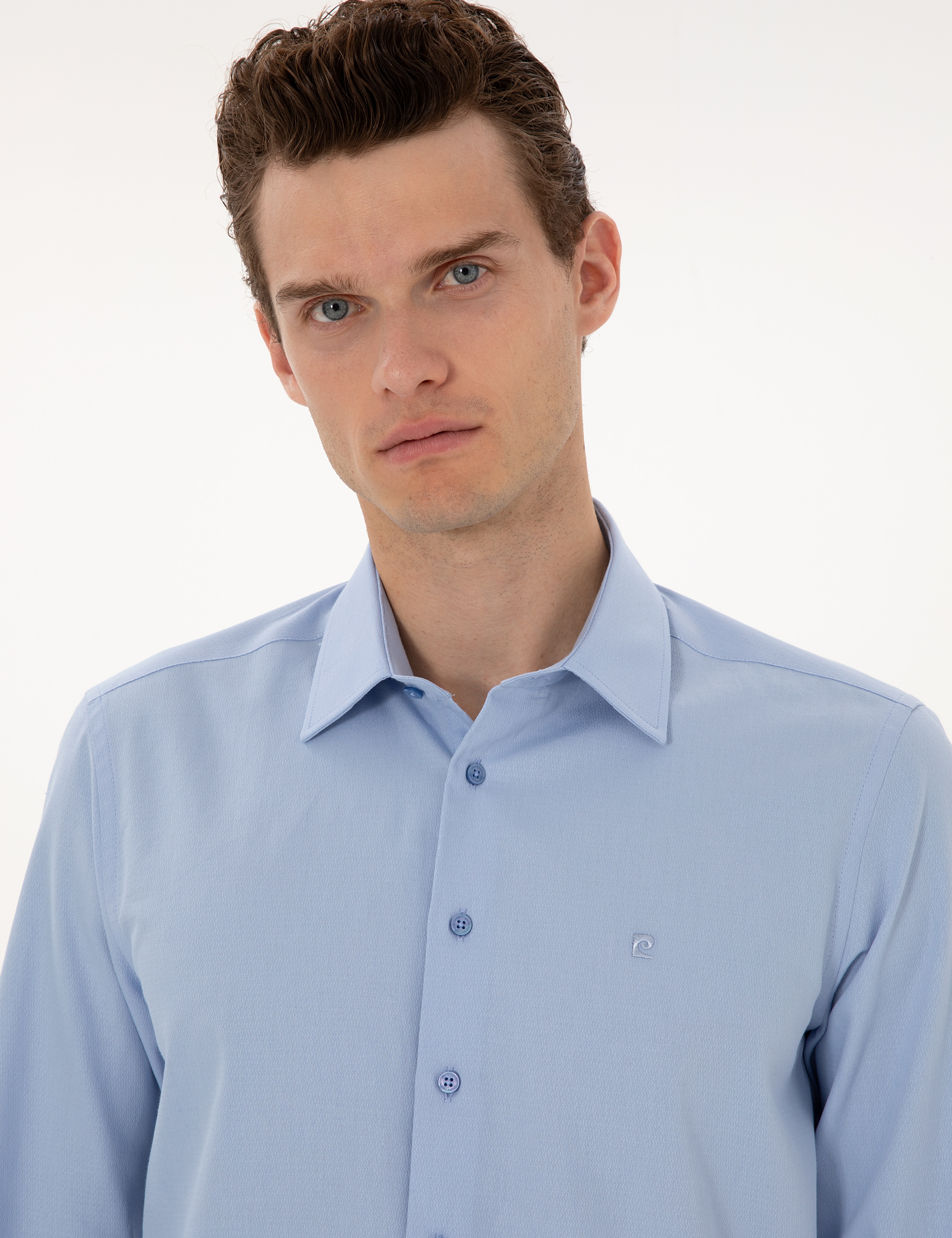 Mavi Slim Fit Armürlü Uzun Kollu Gömlek - Image 2