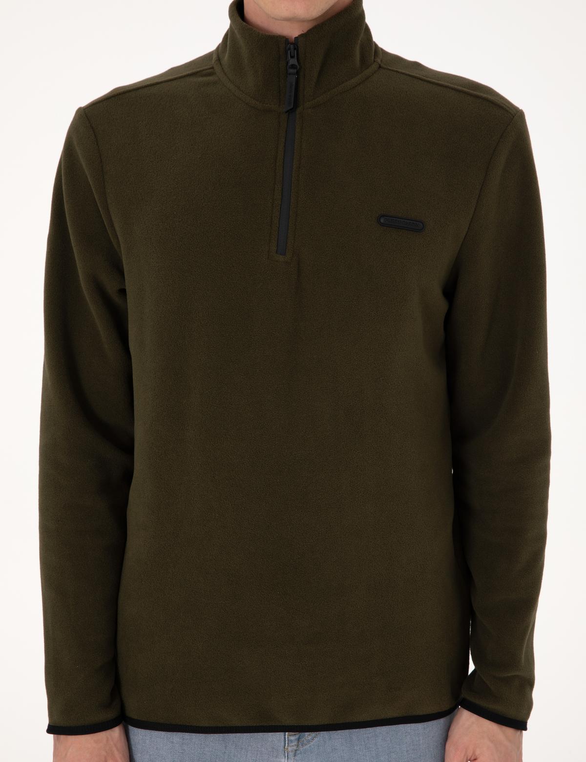 Haki Regular Fit Yarım Fermuarlı Polar Sweatshirt - 50314056047