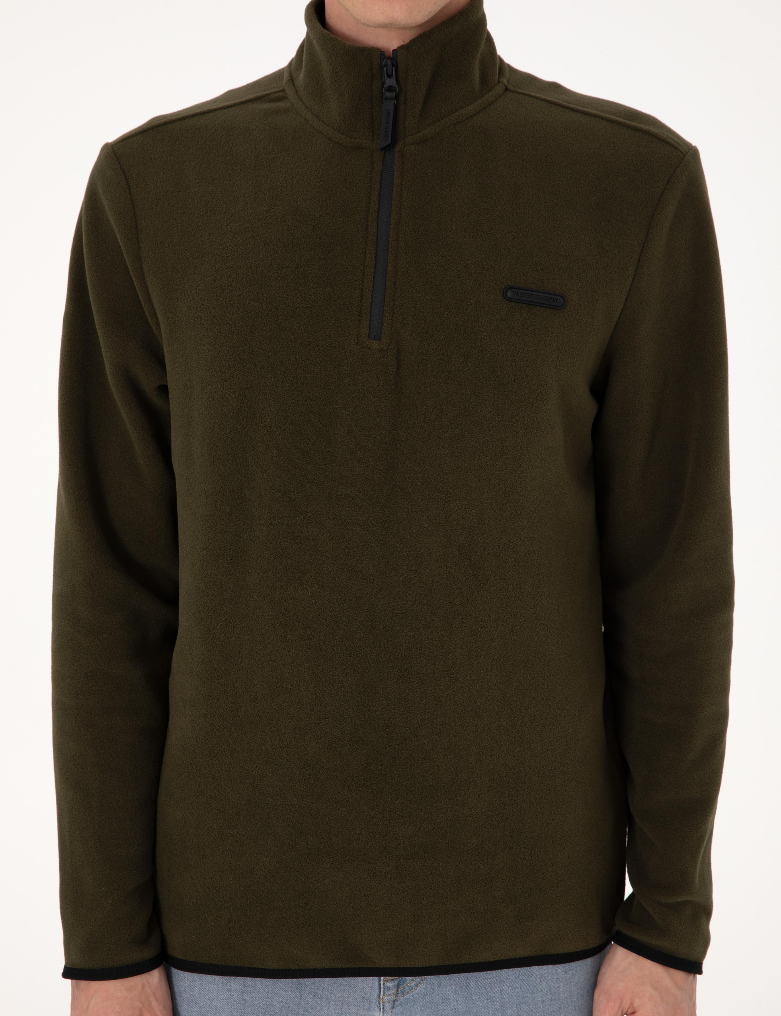 Haki Regular Fit Yarım Fermuarlı Polar Sweatshirt