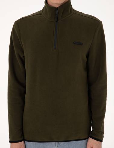 Haki Regular Fit Yarım Fermuarlı Polar Sweatshirt