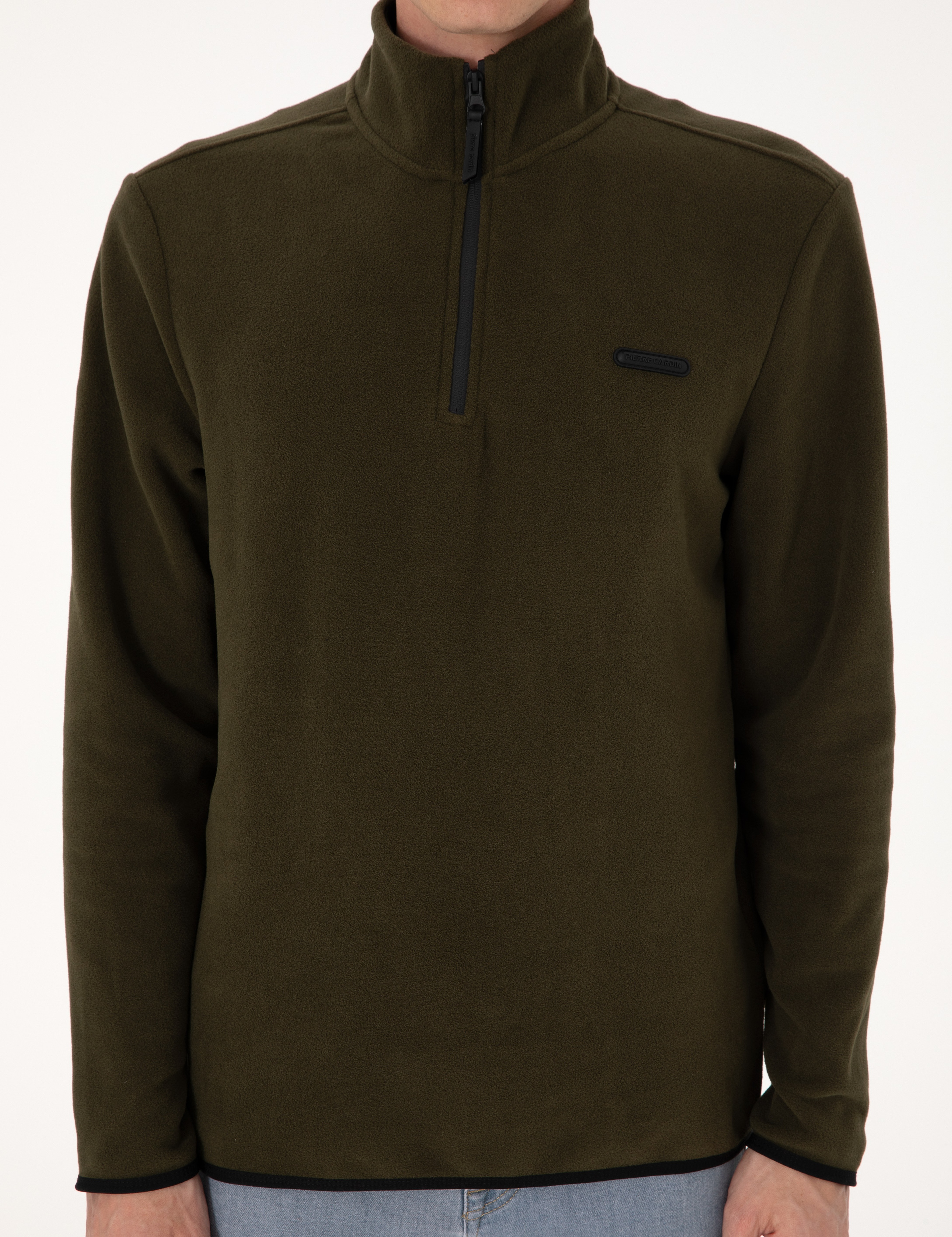 Haki Regular Fit Yarım Fermuarlı Polar Sweatshirt - Image 6