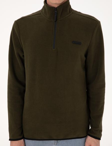 Haki Regular Fit Yarım Fermuarlı Polar Sweatshirt - 50314056047