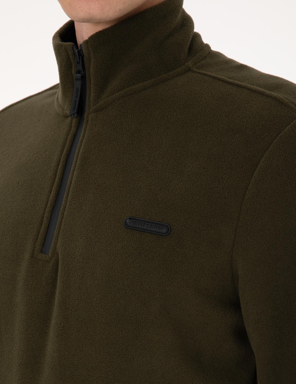 Haki Regular Fit Yarım Fermuarlı Polar Sweatshirt - 50314056047