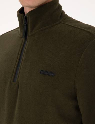 Haki Regular Fit Yarım Fermuarlı Polar Sweatshirt
