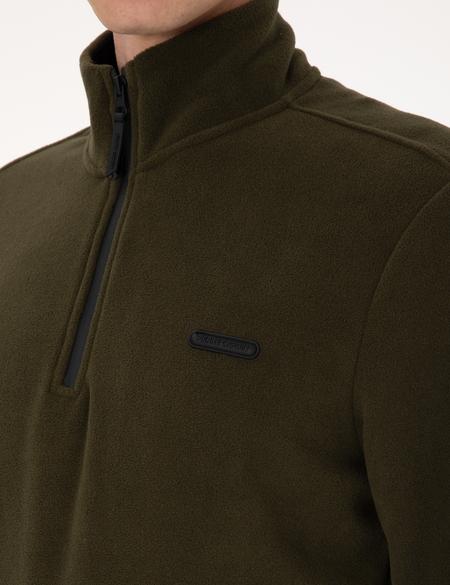 Haki Regular Fit Yarım Fermuarlı Polar Sweatshirt - 50314056047