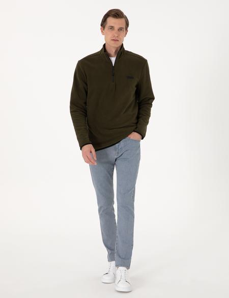 Haki Regular Fit Yarım Fermuarlı Polar Sweatshirt - 50314056047