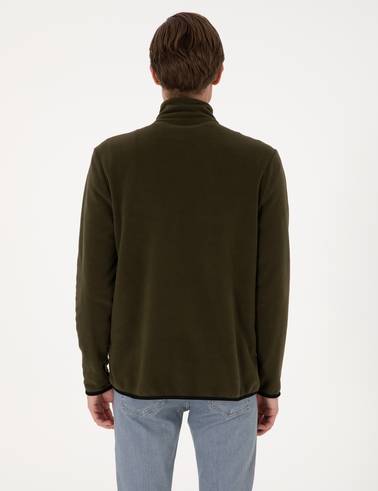 Haki Regular Fit Yarım Fermuarlı Polar Sweatshirt