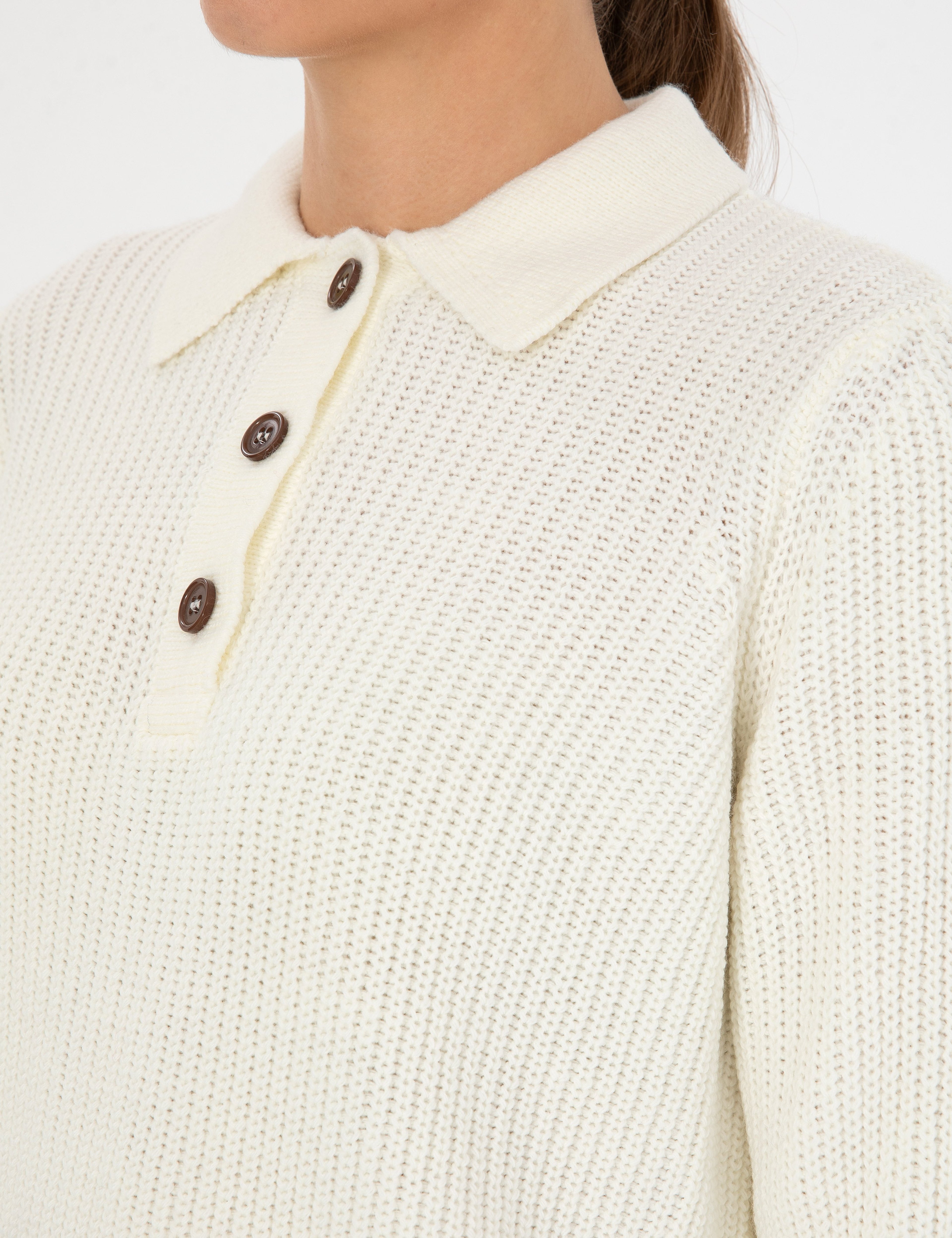 Bej Regular Fit Polo Yaka Kazak - Image 7