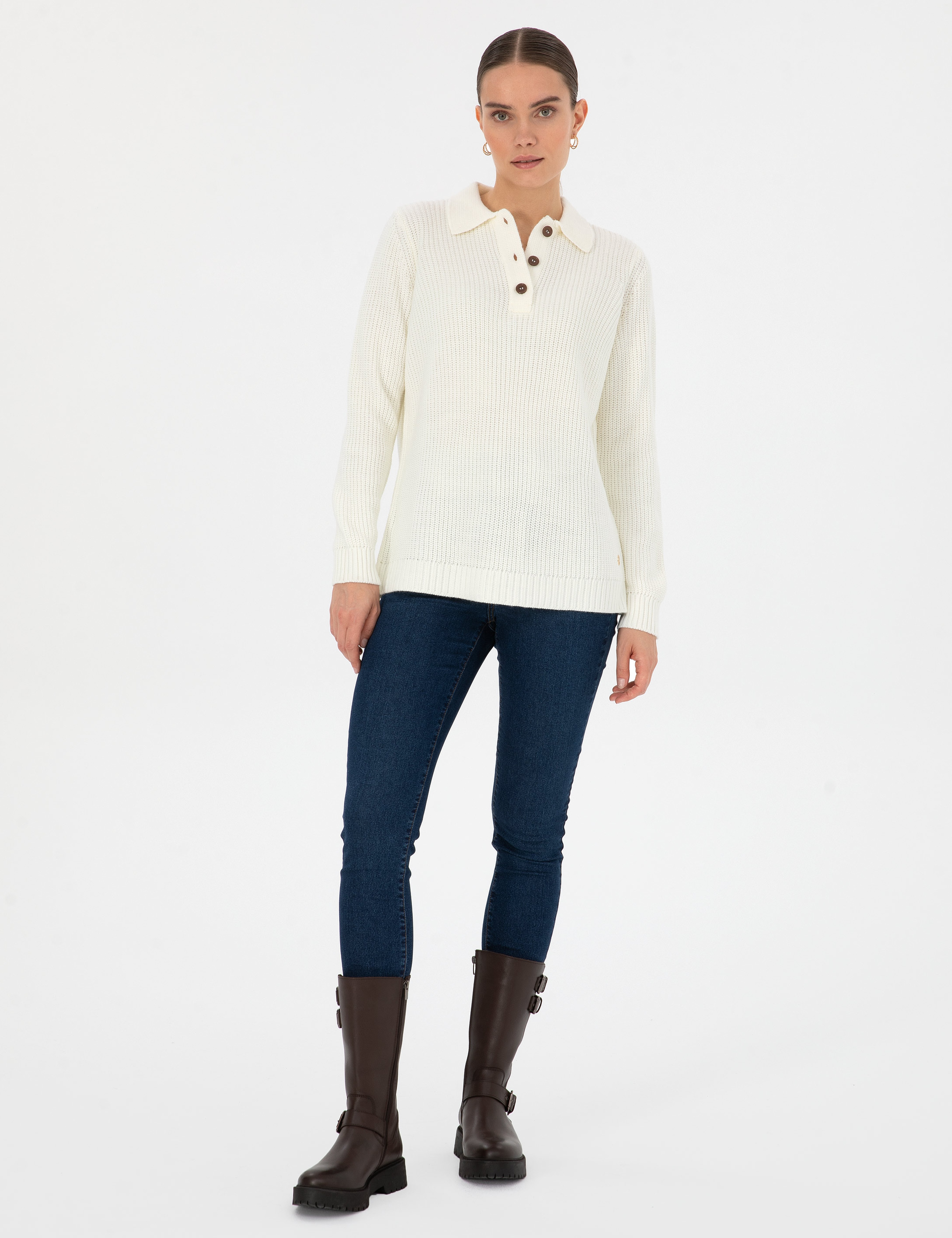 Bej Regular Fit Polo Yaka Kazak